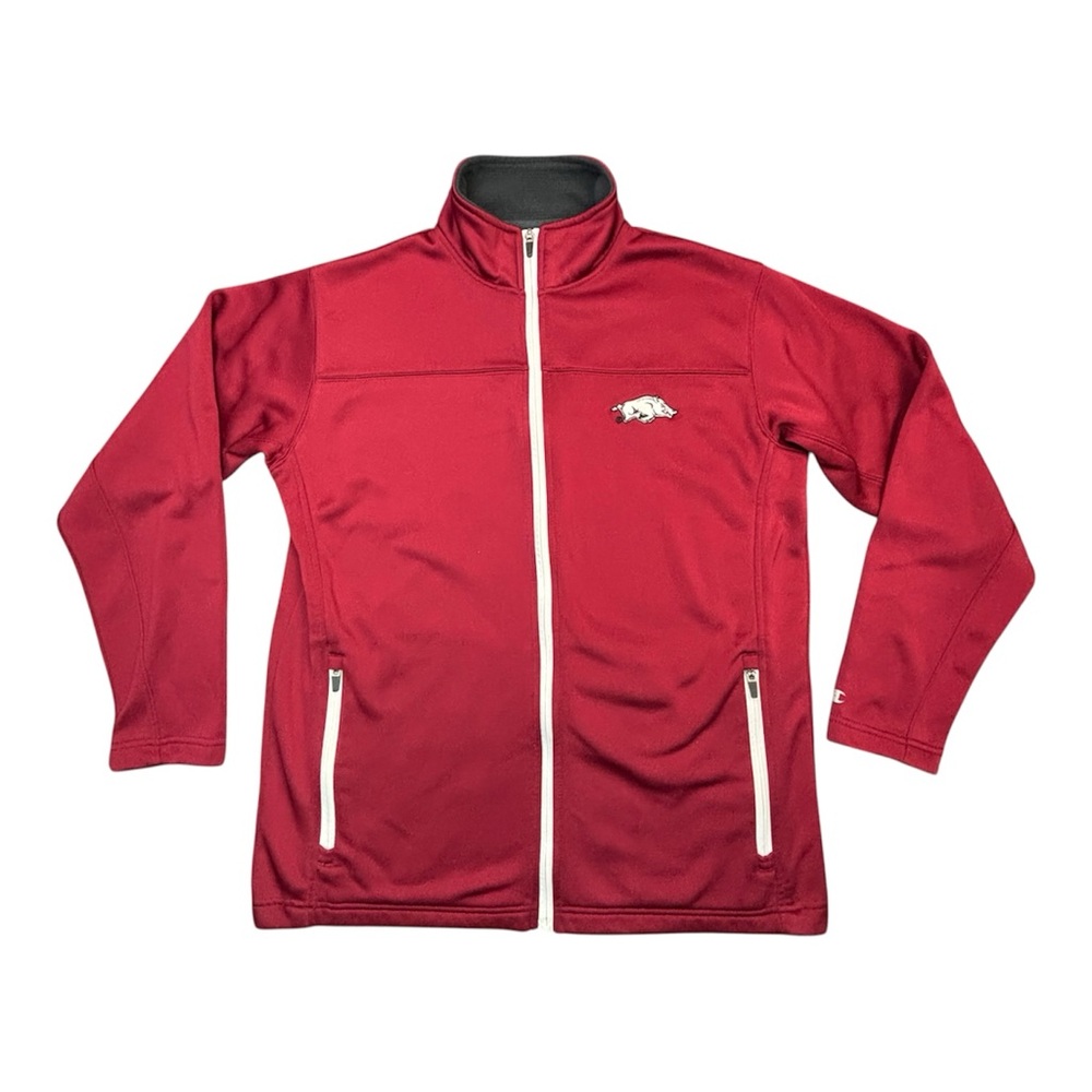 Champion Arkansas Razorbacks Jacket Mens Med Red Full Zip Fleece Line Soft Shell